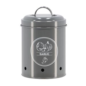Esschert Design Garlic Storage Tin Carbon Steel Kitchen Organiser 17.3cm Grey
