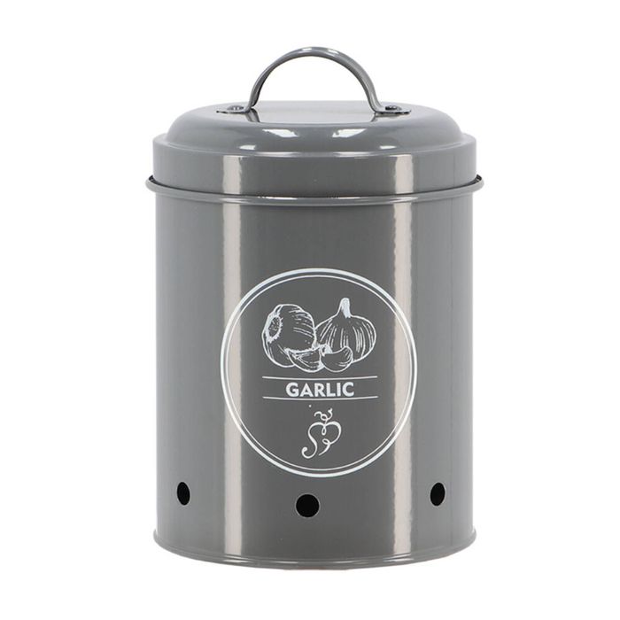 Esschert Design Garlic Storage Tin Carbon Steel Kitchen Organiser 17.3cm Grey