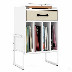 Costway Record Player Stand Turntable Drawer Vinyl Shelf Metal White