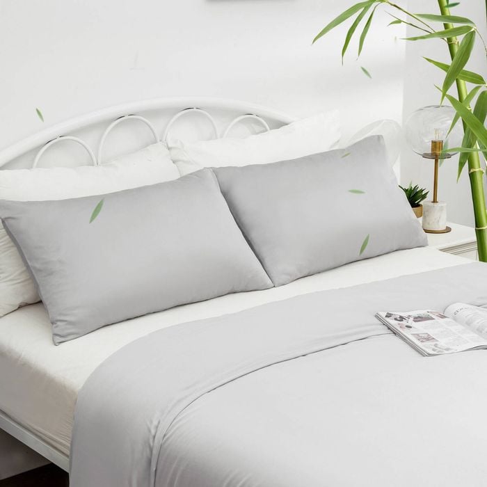 LINENOVA 100% Bamboo Pillow cases Slip Cover Pillowcase - Silver Queen