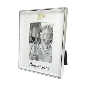 Gibson Gifts Boxed Photo Frame 50th Anniversary 4x6 White Silver Mdf