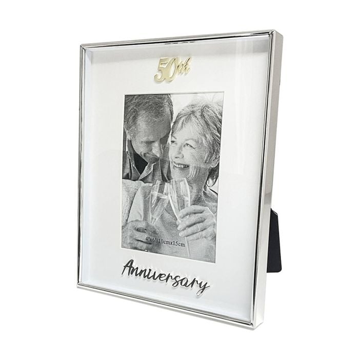 Gibson Gifts Boxed Photo Frame 50th Anniversary 4x6 White Silver Mdf
