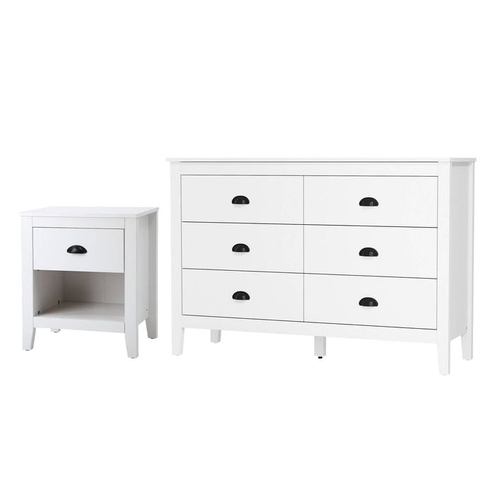 Oikiture 6 Chest of Drawers and Bedside Tables Vintage White