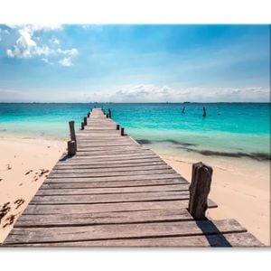 Wooden Pier on Caribbean Beach  Print 100% Australian Made 75 x 50cm  (Stretched)