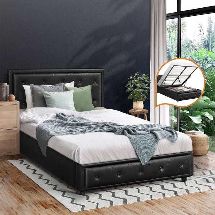Oikiture Bed Frame King Single Size Gas Lift Black ENZO