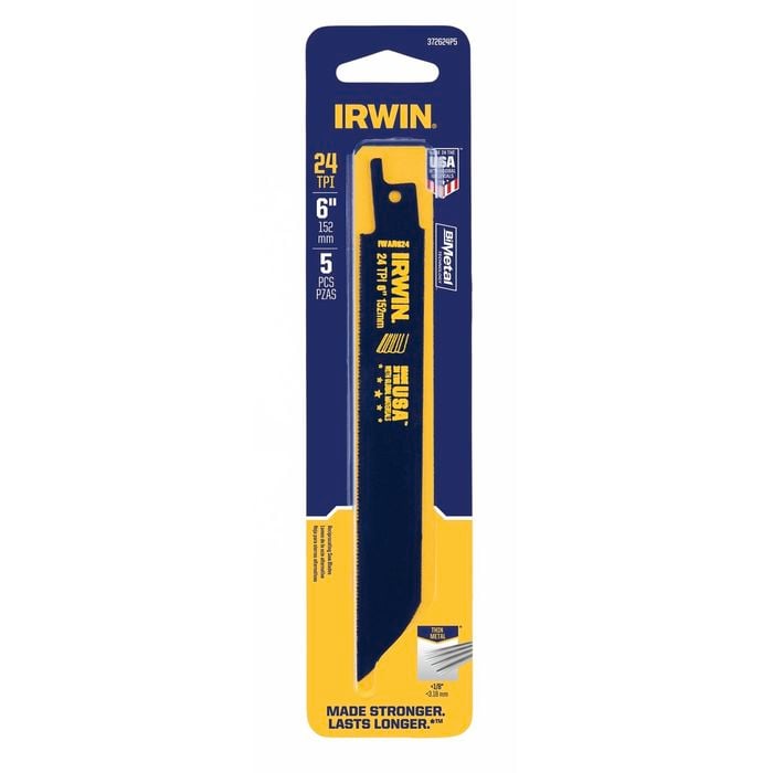 Irwin 6" 24TPI Bi-Metal Thin Metal Cutting Reciprocating Saw Blade - 5 Pack