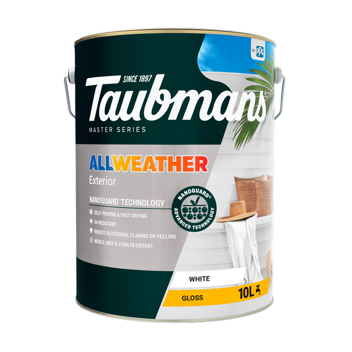 Taubmans 10L White Gloss All Weather Exterior Paint