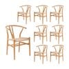 Ark Wishbone 8pc Set Dining Chair Replica Hans Wenger Beech Timber Wood Natural