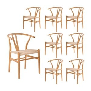 Ark Wishbone 8pc Set Dining Chair Replica Hans Wenger Beech Timber Wood Natural