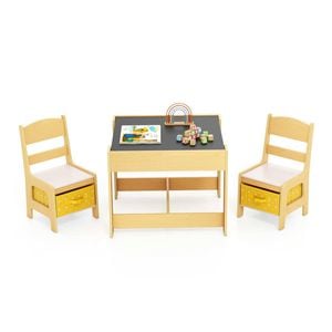 Costway Kids Table And Chairs Set Study Desk W/chalkboard Yellow