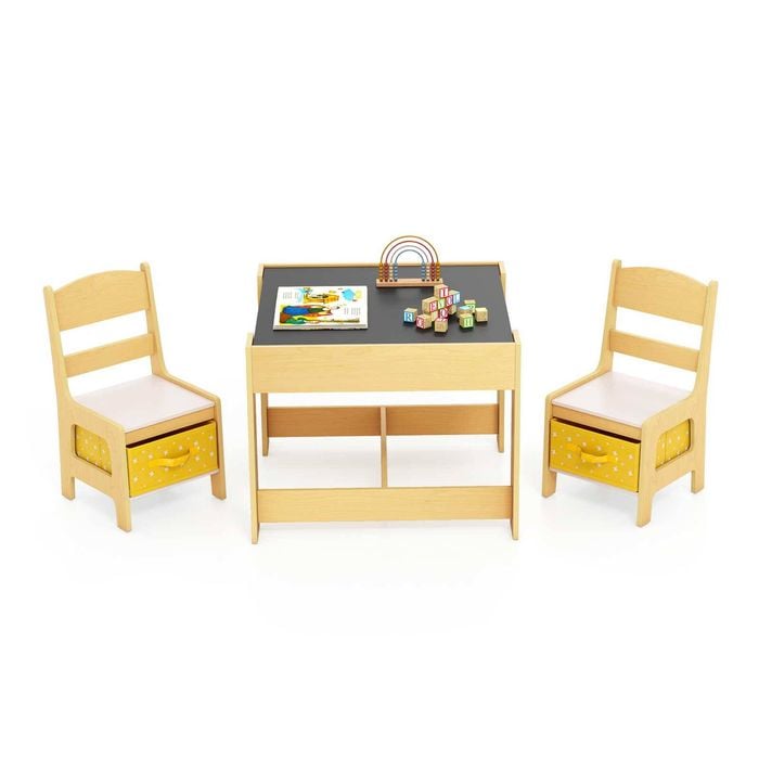 Costway Kids Table And Chairs Set Study Desk W/chalkboard Yellow