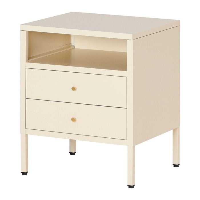 Familand Steel End Side Table Bedside Tables with 2x Storage Drawers Free standing in Cream