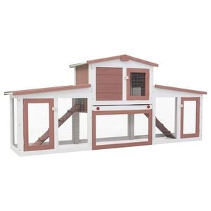 vidaXL Outdoor Large Rabbit Hutch 201x45x85cm Brown and White Bunny Cage