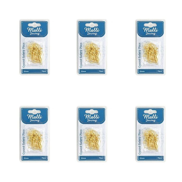 6x 70pc Malli Sewing Metal Dressmaker Fabric Gourd Safety Pins 22mm Assorted