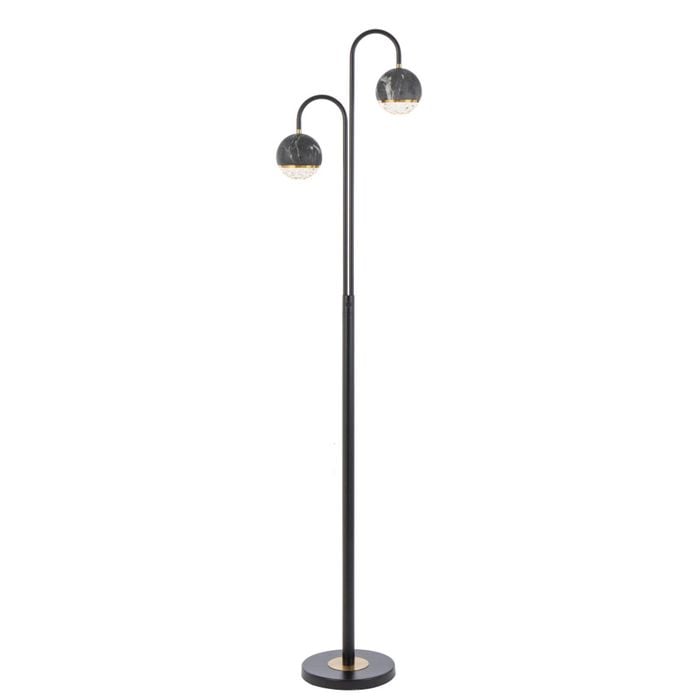 Telbix Oneta Modern Standing Floor Lamp Light Metal Acrylic Black Marble Clear Black