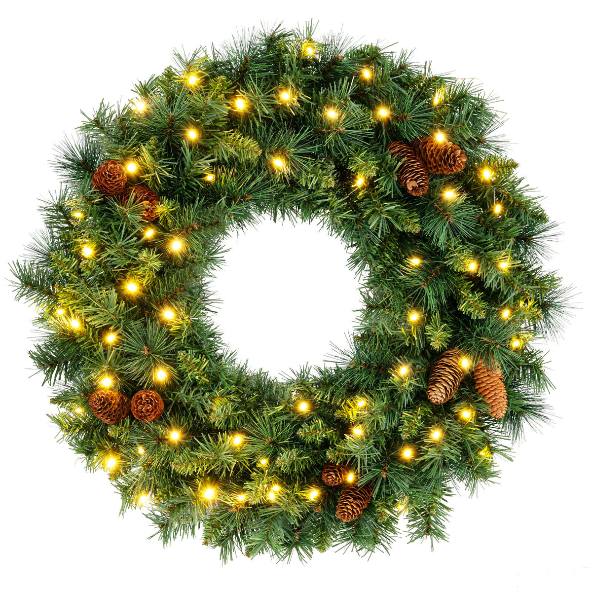 Costway 60 CM Pre-Lit Christmas Wreath Battery Operated Xmas Decoration ...