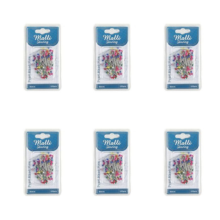 6x 120pc Malli Sewing Metal Pearl Head Sewing/quilting Fabric Pins 36mm Assorted