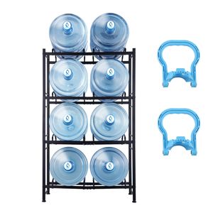 VEVOR Water Jug Holder Black with 4 Tiers Single Row Rack for 8 Bottles