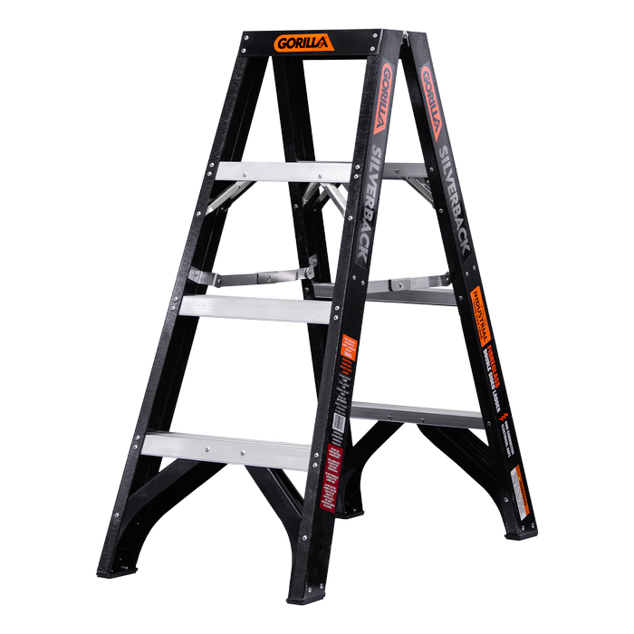 Gorilla 4 Step Fibreglass Double Sided Ladder Silverback 180kg 