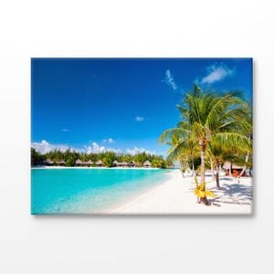 Beautiful Beach On Bora Bora Island Print 100% Australian Made 75x50cm (Stretched Canvas)