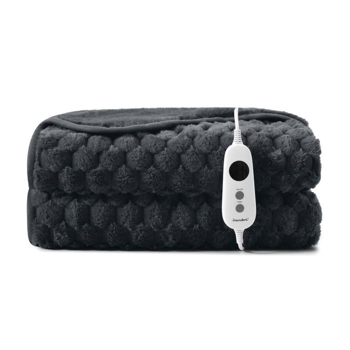 Dreamaker Emmett Premium Textured Faux Fur Electric Heated Throw Blanket Charcoal 180x200cm | Overheat Protection & Washable