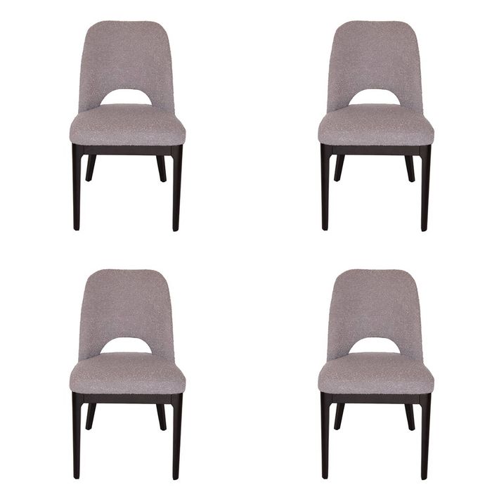 SK Designer Living | Pack of 4 | Maribel Upholstered Boucle Dining Chair | Black Legs - Grey Bouclé