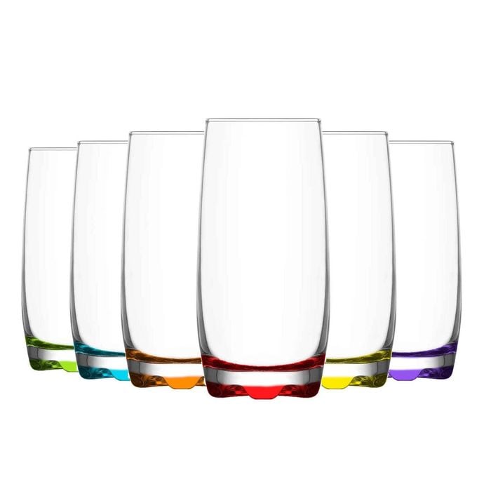 Lav 6x Adora Coloured Highball Glasses - 390ml Tall Hi Ball Glass Water Gin Juice Cocktail Drinking Glassware Tumblers Set