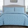 Artex Geometric Pattern Printed Quilt Cover Set Steel Blue Leaves Queen