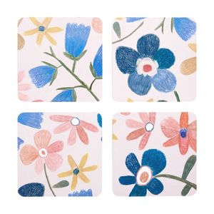 4pc Ecology Fan Flower Floral Coasters Set 10cm Multi Coloured