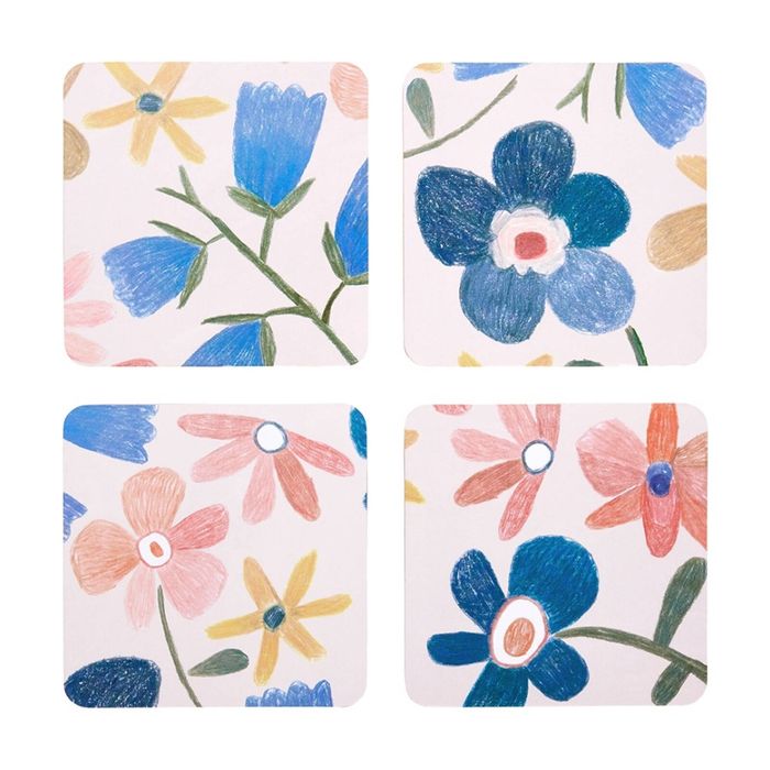 4pc Ecology Fan Flower Floral Coasters Set 10cm Multi Coloured