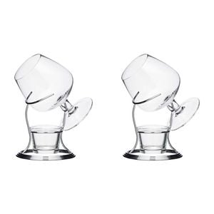 2PK BarCraft Brandy & Cognac Chrome/Glass 350ml Cup & Warmer Stand Set - Clear