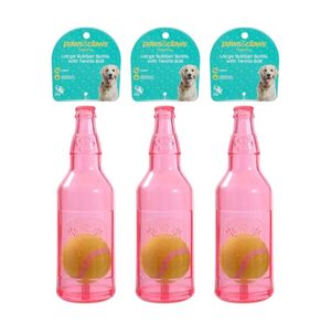 3x Paws And Claws Bottle & Tennis Ball Large Pet Dog Chew Squeaker Toy Assorted