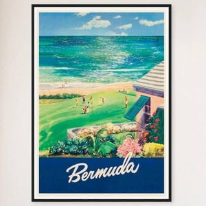 Galrie Bermuda Vintage Travel Poster Art Captivating Island Escape with Vibrant Colors, Black Frame, A2 42 x 60cm (16 x 24inch)