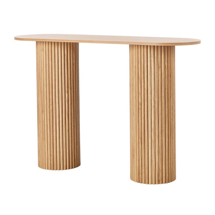 Oikiture Console Table Oval Hallway Desk Modern Entryway Table Natural
