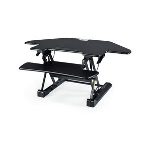 FORTIA Corner Desk Riser 110cm Wide Adjustable Sit to Stand for Dual Monitor, Keyboard, Laptop, Black