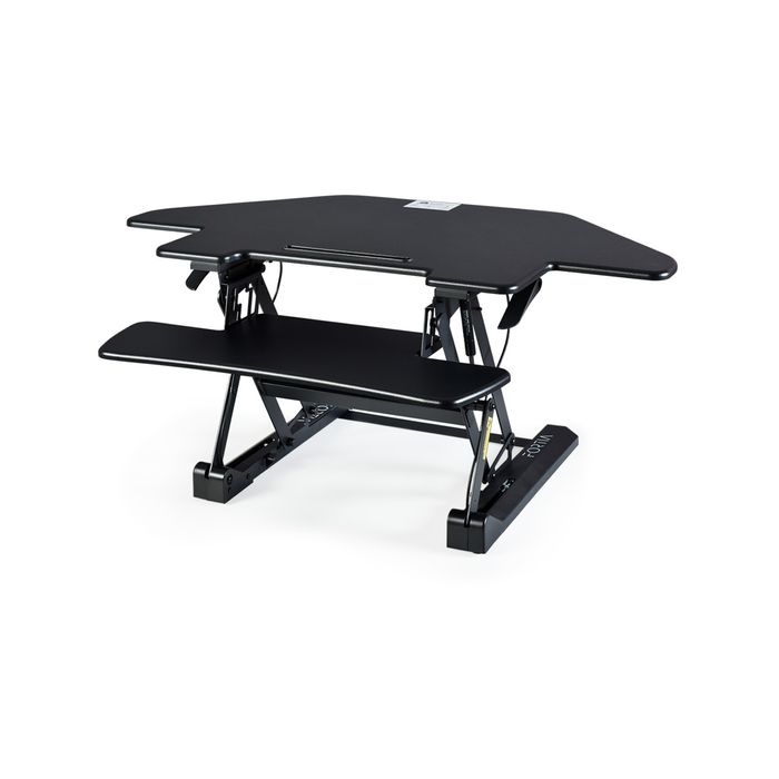 FORTIA Corner Desk Riser 110cm Wide Adjustable Sit to Stand for Dual Monitor, Keyboard, Laptop, Black