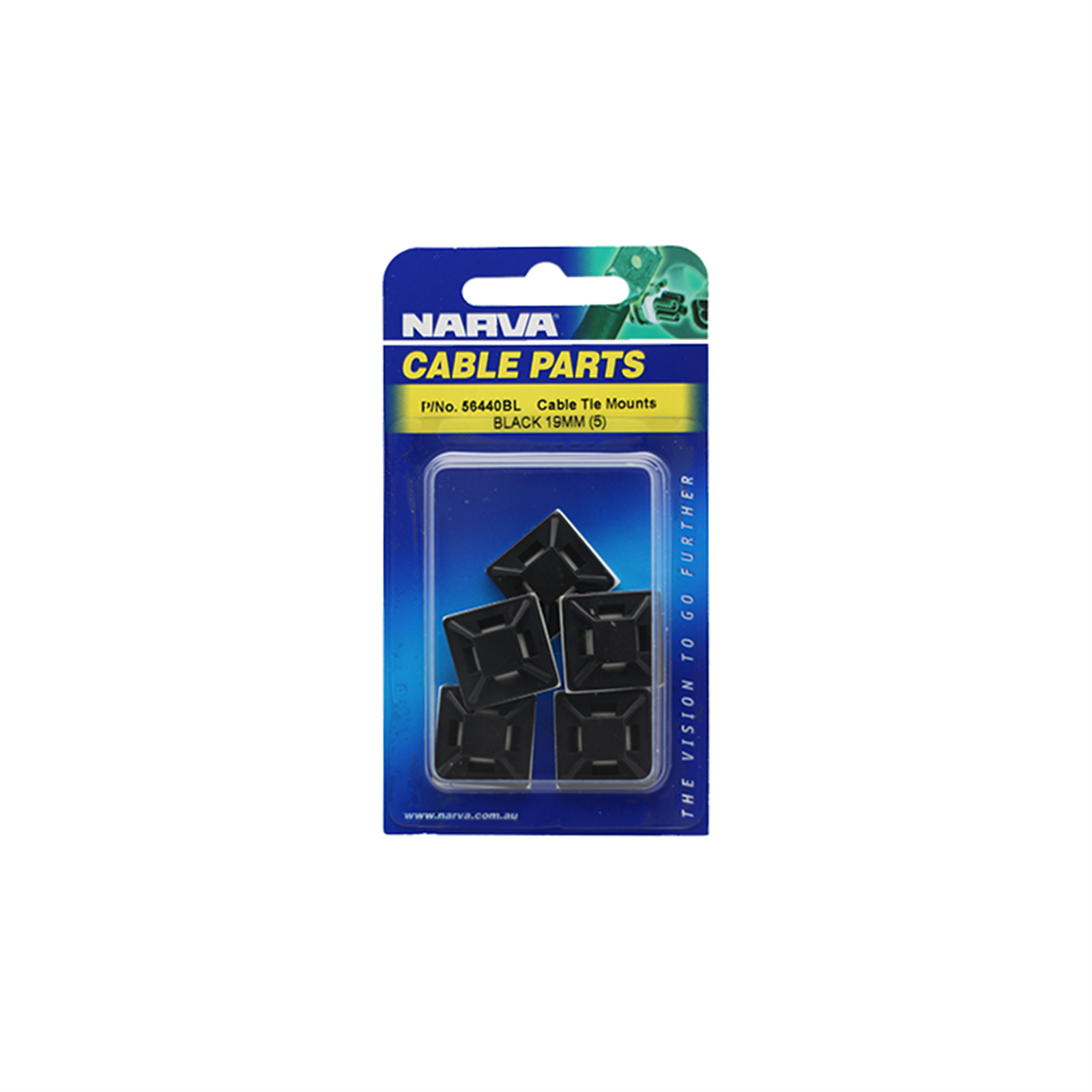 Narva 19 x 19mm Black UV Weather Resistant Cable Tie Mount - 5 Pack