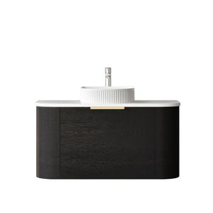Attica 900mm Black Oak Bentwood Curve Wall Hung Vanity With Pure White Top