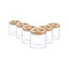 Argon Tableware 6 Piece Glass Jar With Wooden Lid Storage Container Set - Round Scandinavian Style Canister - 550ml