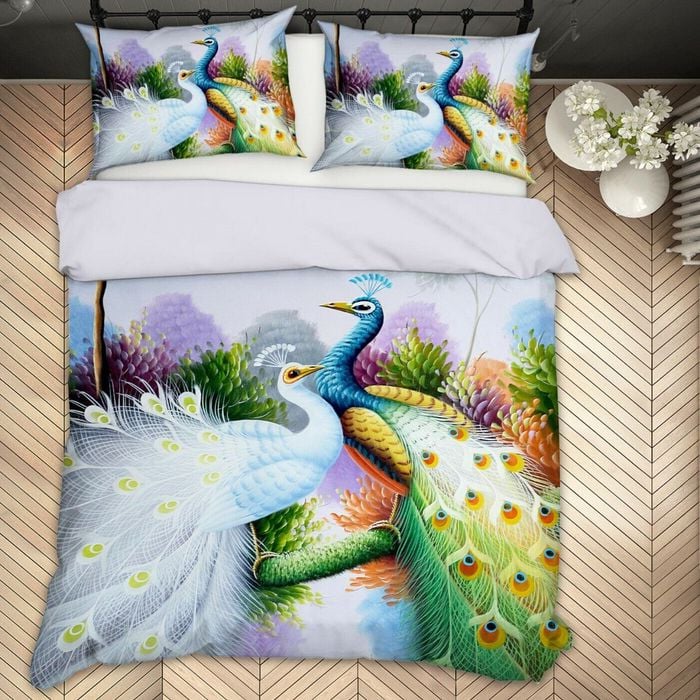 3D Green Peacock 156 Bed Pillowcases Quilt King Single Size
