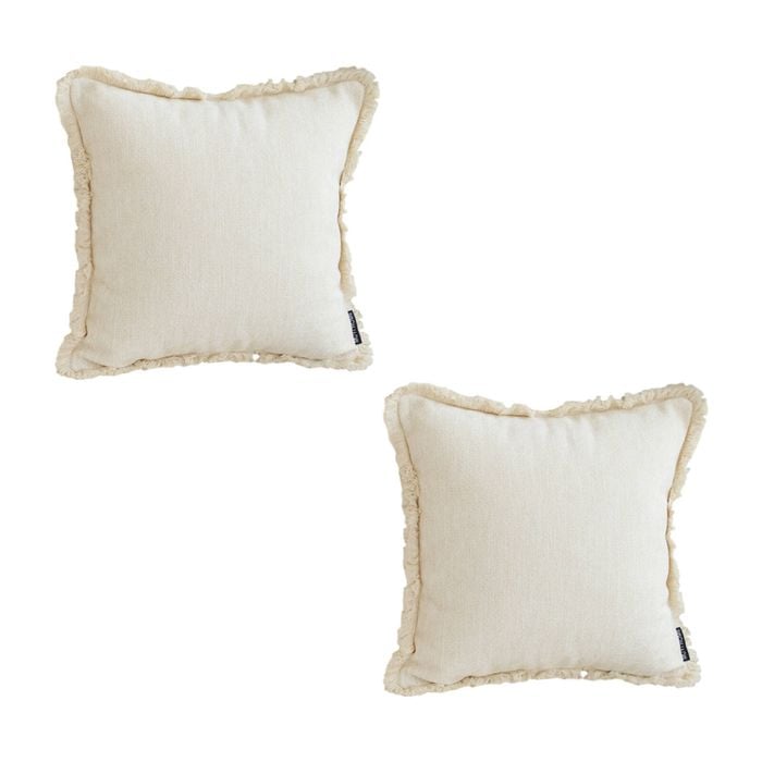 SOGA 2X 45cm White Chenille Throw Pillows – Textured with Tassels