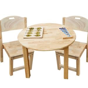 Rubberwood Round Table 75cm & 2 Stacking Chairs