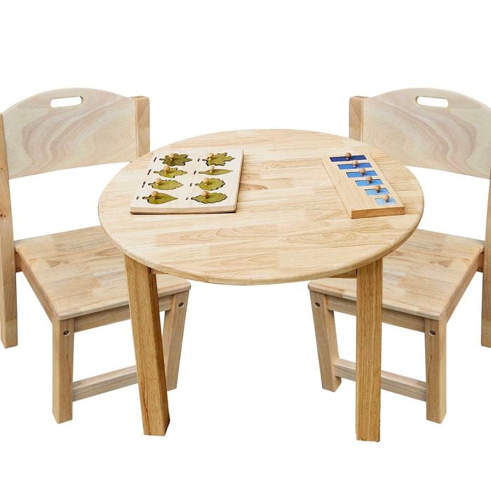 Rubberwood Round Table 75cm & 2 Stacking Chairs