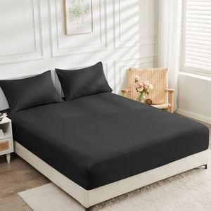 LINENOVA 2000TC Bamboo Blend Fitted Sheet Set - Black,King Single