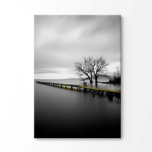 Scenic Night Yellow Wooden Pier with Black Lake Print 100% Australian Made 120x90cm (Stretched Canvas)