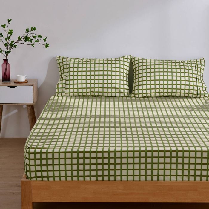 Dreamaker Micro Flannel Grid Combo Fitted Sheet Set Olive Double Bed
