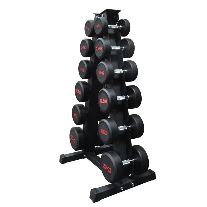 140kg - 6 Pairs Commercial Grade Rubber Dumbell Weight Set With 5_6p Rack