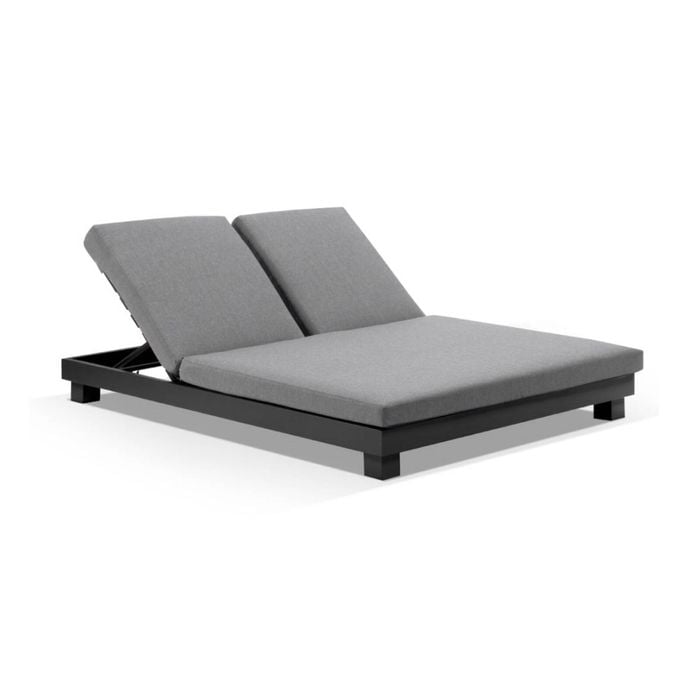 Santorini Aluminium Double Sun Lounge Charcoal & Sunbrella Cast Slate Cushions