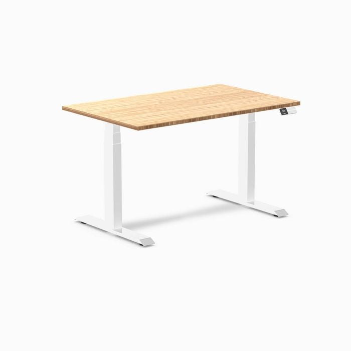 Desky Dual Sit to Stand Bamboo Desk 1200x750mm White Frame