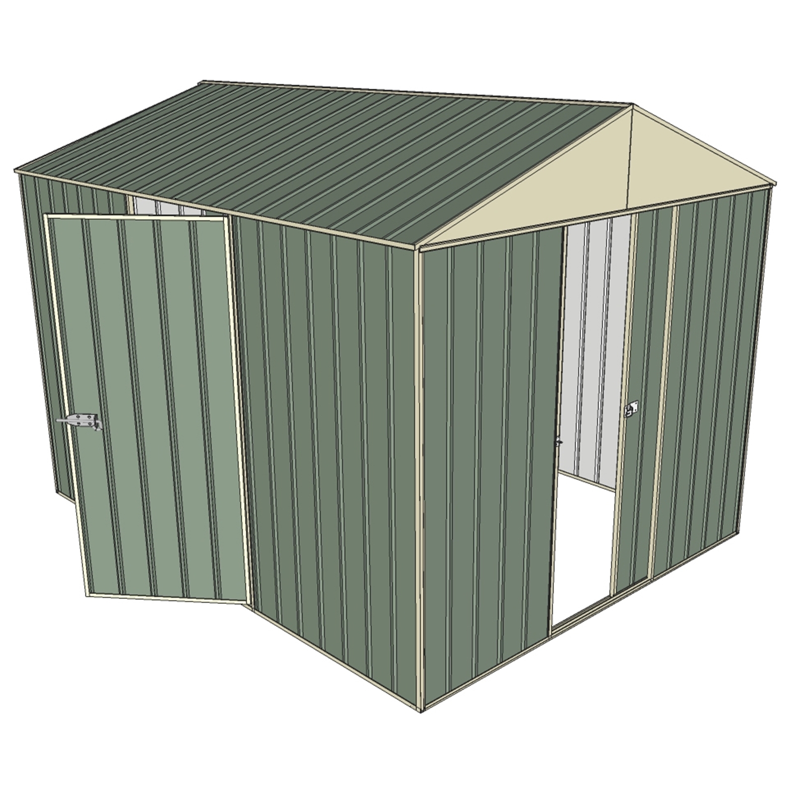 Build-a-Shed 2.3 x 3.0 x 2.3m Front Gable Dual Door Shed - Green